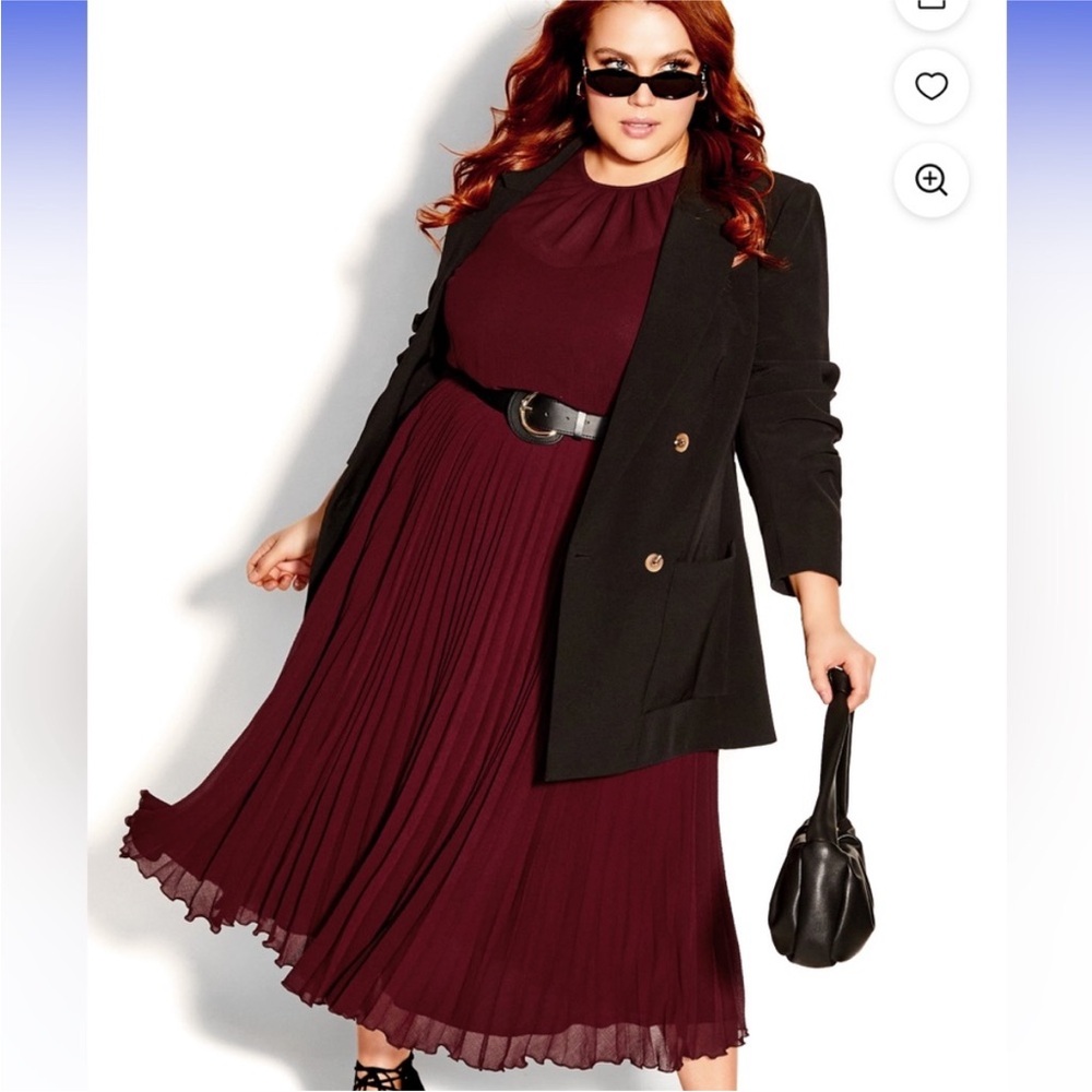 City Chic Love pleat dress Deep Burgundy wine Midi xxl 24 - Picture 5 of 11